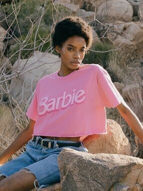 Barbie x Hybrid Apparel Flea Market Crop Tee Pink Graphic Shirt Size M